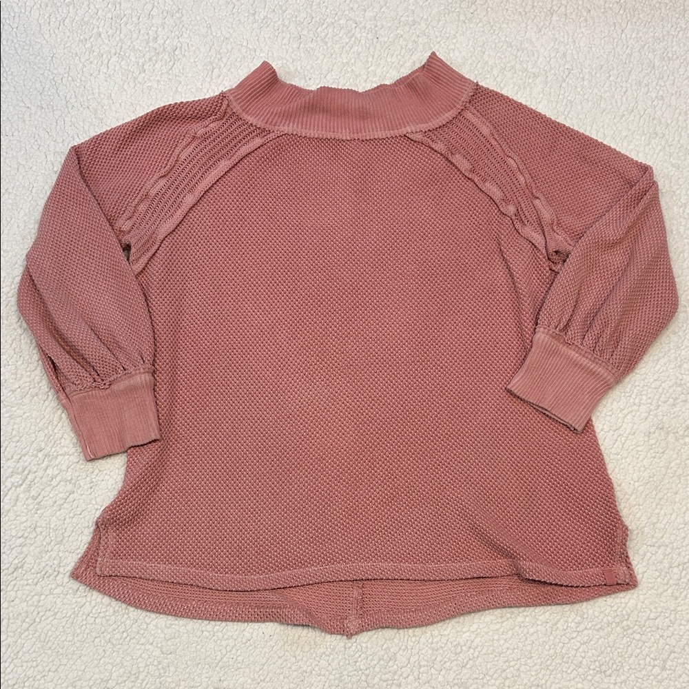 Free People We The Free She's a Keeper Mock Neck Sweater Large Faded Coral